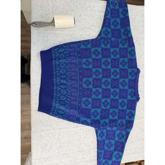 WOMENS 90s Tone PURPLE & Teal VINTAGE EDELWEISS SKIWEAR SWEATER - Picture 5 of 10